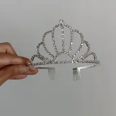 GENERICO - Corona tiara diadema plateada grande cumpleaños modelo reina