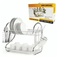 GENERICO - Rack Escurridor 2 Niveles para Vasos y Cubiertos Moderno Plateado