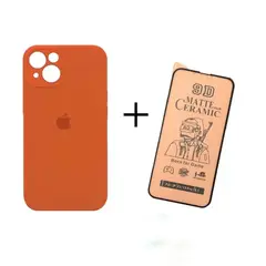 CASE - Silicona Para Iphone 11 Con P/Camara + Mica Ceramica - Naranja