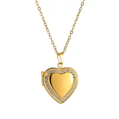 GENERICO - Collar relicario corazón brillante enchapado en oro 18k para mujer