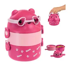 GENERICO - TAPER FIAMBRERA PORTÁTIL 2 NIVELES BENTO OSO ROSADO LONCHERA - OSO-R