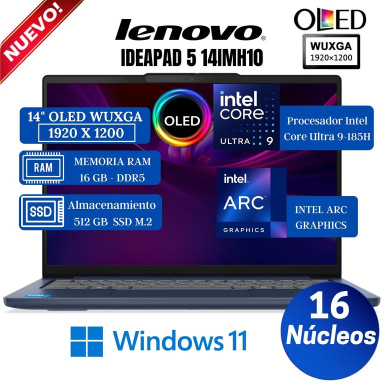 Laptop IdeaPad Slim 5 14IMH10 14” OLED WUXGA, Core Ultra 9-185H, Ram 16GB, Ssd 512 GB, Win 11