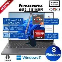 LENOVO - Laptop Yoga 7 2-in-1 14AHP9 14”WUXGA OLED, Táctil, Ryzen 7-8840HS, Ram 16GB, Ssd 1TB, Win 11