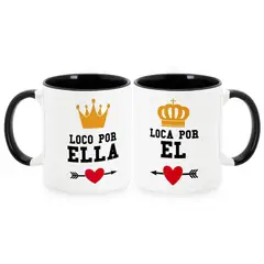 GENERICO - X 2 Taza Mug 11oz PARA PAREJAS LOCO POR EL Y ELLA - NEGRO