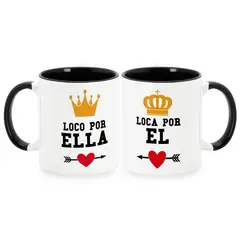 GENERICO - X 2 Taza Mug 11oz PARA PAREJAS LOCO POR EL Y ELLA - NEGRO