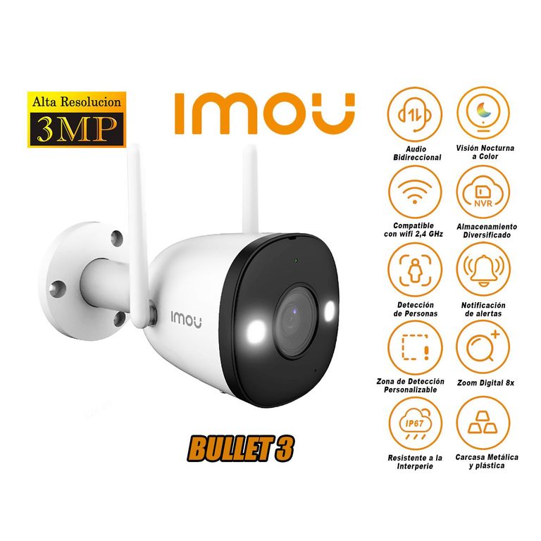 Cámara de Seguridad Wi-Fi BULLET 3 2K 3MP Exterior Noche Color