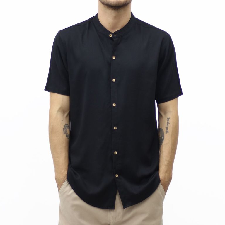 Camisa Cuello Neru Negro De Hombre Slim Fit -
