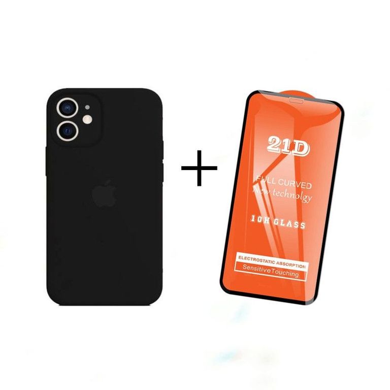 Silicona Para Iphone 11 Con P / Camara + Mica de Vidrio - Negro
