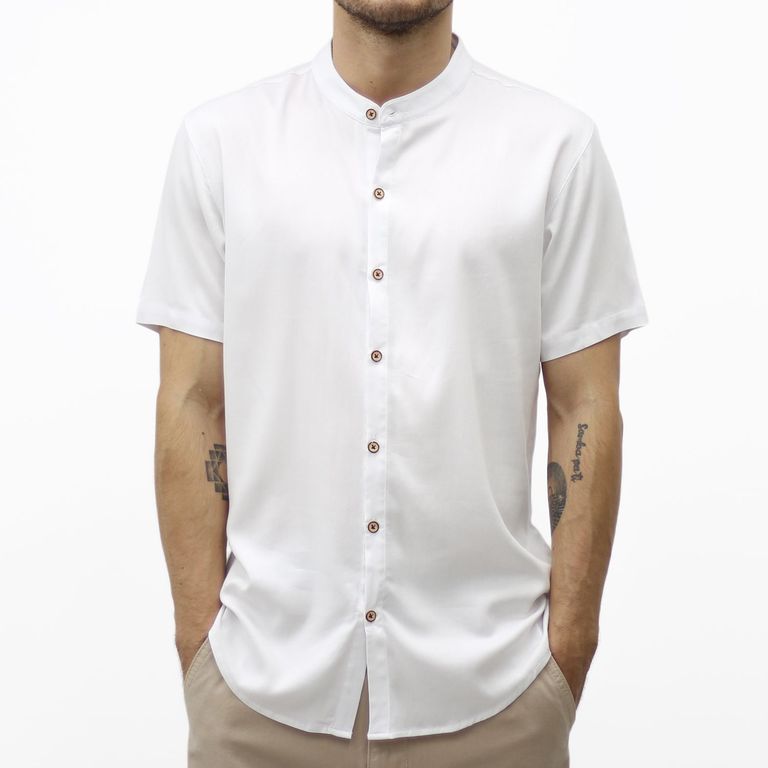 Camisa Cuello Neru Blanco De Hombre Slim Fit -