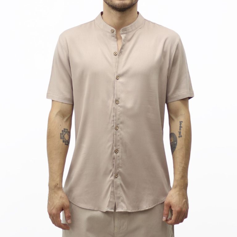 Camisa Cuello Neru Beige De Hombre -