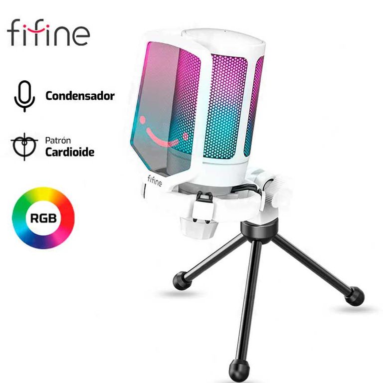 MICROFONO A6V RGB CONDENSADOR BLANCO