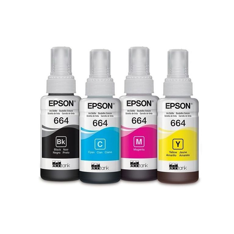 Combo tintas Epson t664 colores negro cyan magenta y amarillo