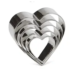 GENERICO - Molde Cortador de Galletas en Forma de Corazón x5 de Acero Inoxidable