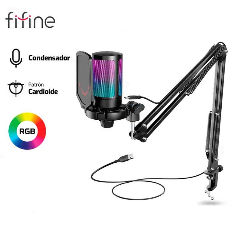MICROFONO A6T + BRAZO RGB CONDENSADOR NEGRO