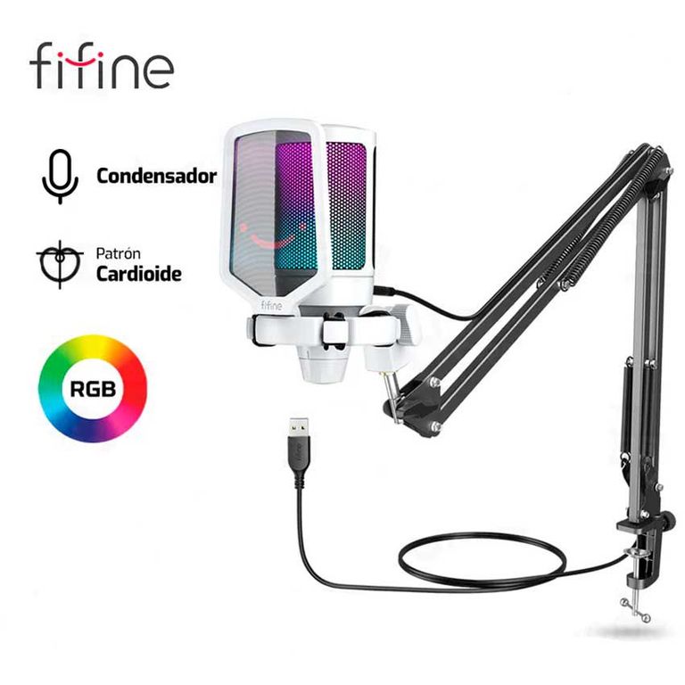 MICROFONO A6T + BRAZO RGB CONDENSADOR BLANCO