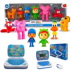 POCOYO - Mini Laptop Educativo + Set de Muñequitos Articulable