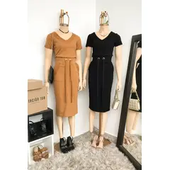 GENERICO - Conjunto Casual Polo y Falda Roberta Color Negro Estacion 108