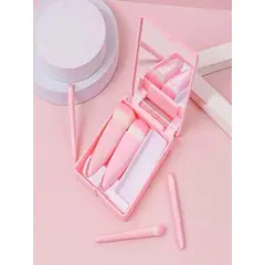 GENERICO - Juego de 5 Mini Brochas con Estuche y Espejo - Rosado