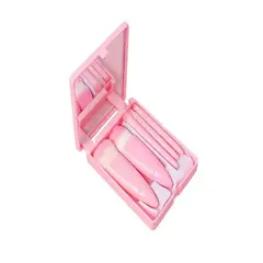 GENERICO - Juego de 5 Mini Brochas con Estuche y Espejo Rosado