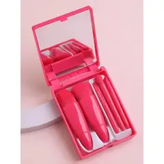 GENERICO - Juego de 5 MINI brochas de cartera con estuche y espejo Fucsia