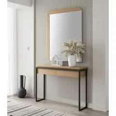 TU MESITA - Aparador Recibidor Victor con Espejo color Duna 2 cajones