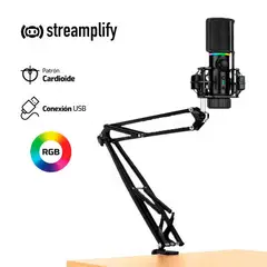STREAMPLIFY - MICROFONO + BRAZO MIC-48-RGB-MA-BK USB RGB