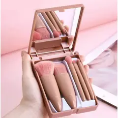 GENERICO - Set x 5 Mini Brochas con Estuche y Espejo para Cartera - Nude