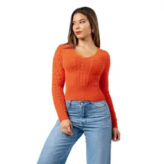 INDEMA - Sweater Angora con Hilos de Brillo Color Naranja