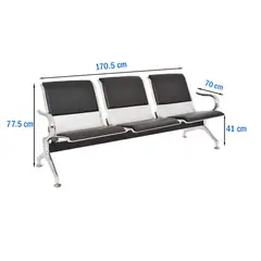 OFIDEAS - Butaca De Espera Negro 3 Cuerpos-Tandem Aeropuerto Semi Tapiz