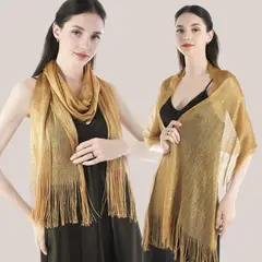 KAST PE - Chal Bufanda Alisa Clásica Dorado con Flecos de Hilo para fiesta