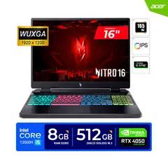 ACER - LAPTOP NITRO 16 16" WUXGA 165Hz Core i5 13500H 4.70GHz 8GB DDR5 512GB RTX4050 6GB FREEDOS