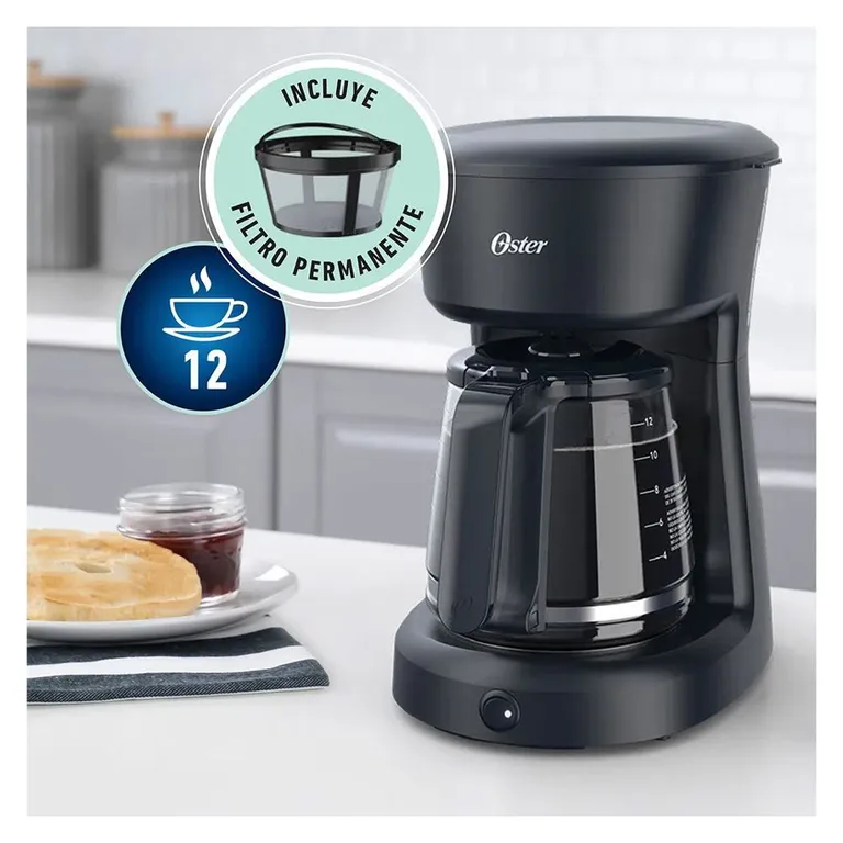 CAFETERA 12 tazas con filtro permanente BVSTDCS12B NEGRO