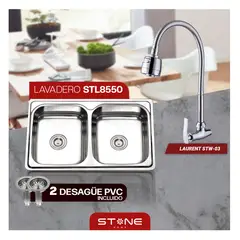 STONE - COMBO DE LAVADERO DE ACERO PRIME STL8550 + GRIFERIA GANSO