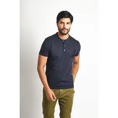 STEALTH - Polo Manga Corta Cuello Henley Hombre