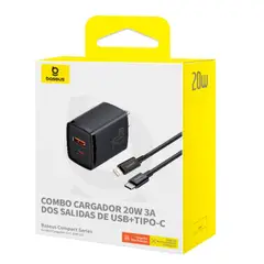 BASEUS - Cargador 20W Carga Rapida Dual + Cable Lightning Iphone
