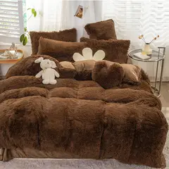 GENERICO - EDREDÓN PIEL DE OSO PLAZA Y MEDIA + 1 FUNDAS DE ALMOHADA MARRON