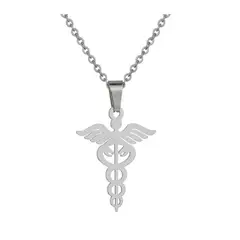 GENERICO - Collar Esculapio plateado Caduceo De Hermes Símbolo Medicina