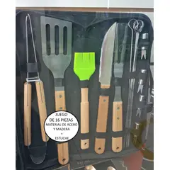 IMPORTADO MC - Set de Utensilios x 16 para Parrilla BBQ con Estuche