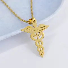 GENERICO - Collar Esculapio dorado Caduceo De Hermes Símbolo Medicina