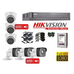 HIKVISION - KIT DE 6 CAMARAS FULL HD CON AUDIO COLOR-VU 7208_KIT6_AUDIO