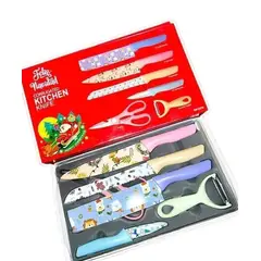 GENERICO - JUEGO DE CUCHILLOS COCINA NAVIDEÑOS ACERO INOXIDABLE