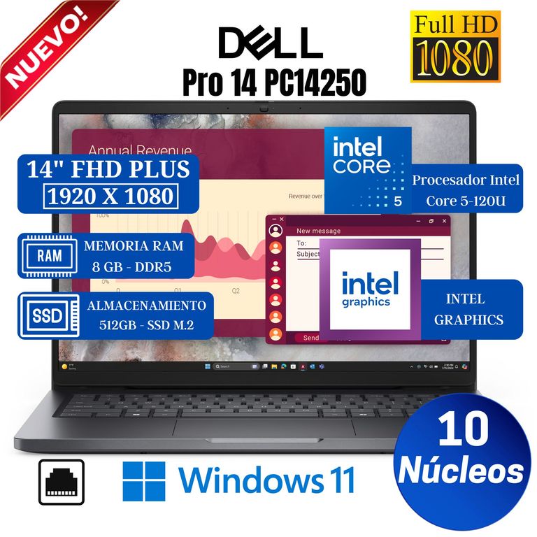 Laptop Pro 14 PC14250 14" FHD Plus, Intel Core 5-120U, Ram 8GB, 512 SSD, Win 11 Pro