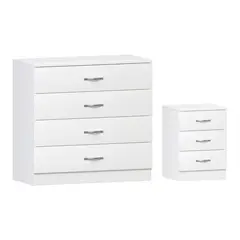 PELIKANO - Comoda Melamina Blanco 1m + Velador Blanco