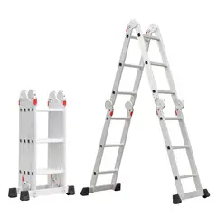 BUYPAL - Escalera Telescopica Plegable 12 Pasos Multifuncional Aluminio