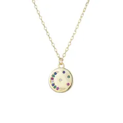 ESPIRAL ROJO - Collar Luna y Estrellas con Brillos - Plata