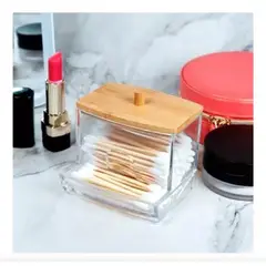 GENERICO - Organizador De Hisopos Acrilico Con Tapa Madera