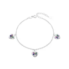 SANTORAL - Pulsera Corazones con Brillos Colores - Plata