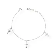 SANTORAL - Pulsera Cruces Colgantes con Brillo - Plata