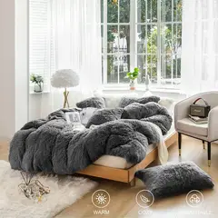 GENERICO - EDREDÓN PIEL DE OSO KING + 2 FUNDAS DE ALMOHADA GRIS OSCURO