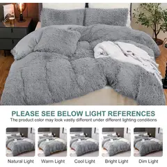 GENERICO - EDREDÓN PIEL DE OSO PLAZA Y MEDIA + 1 FUNDAS DE ALMOHADA PLOMO